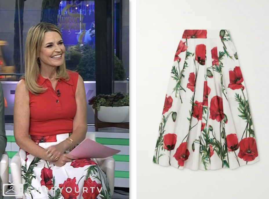 the today show, white and red floral midi skirt, savannah guthrie
