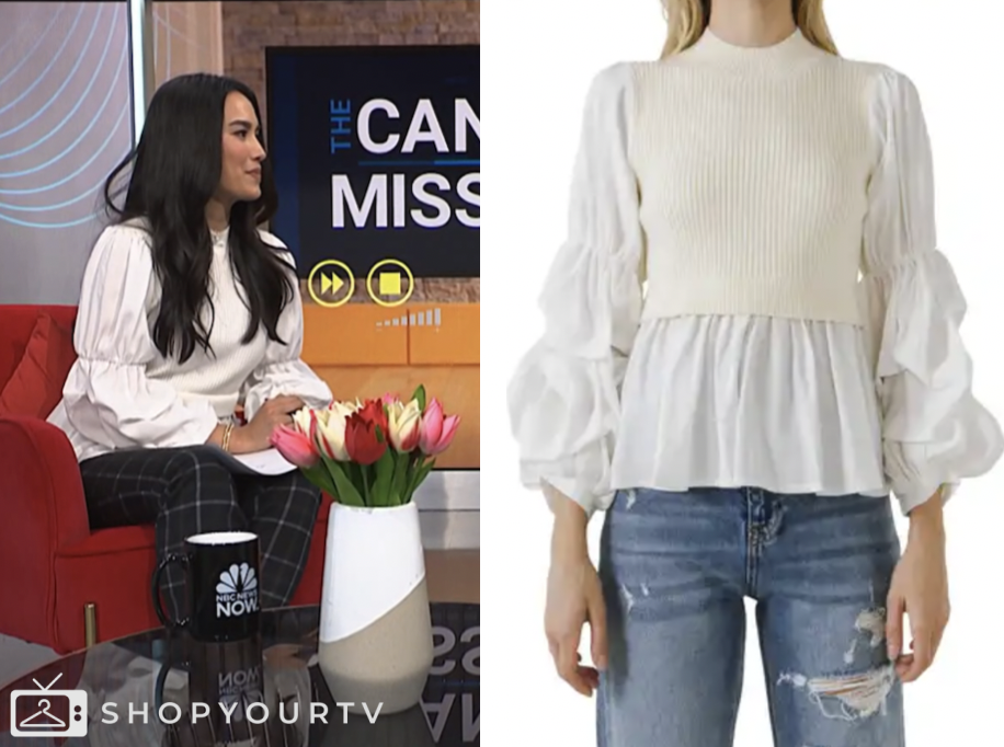 emilie ikeda, nbc news daily, white layered top