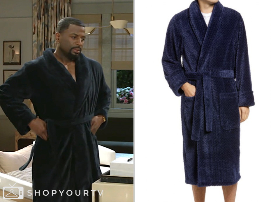 beyond the gates, navy jacquard plush robe, ted richardson, Maurice Johnson