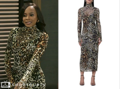 beyond the gates, hayley lawson, leopard mesh midi dress, Marquita Goings
