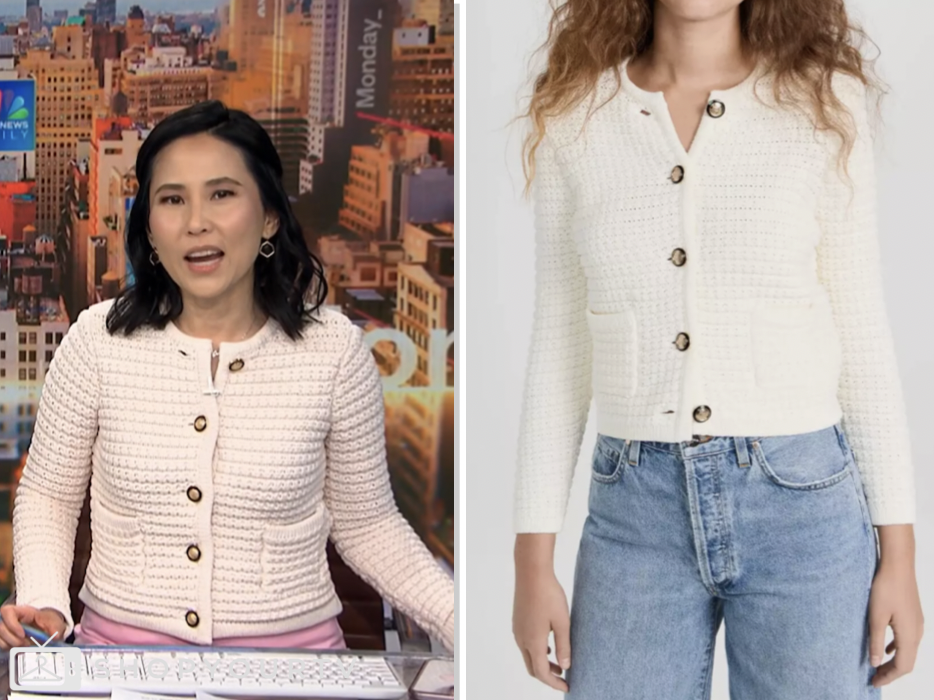 nbc news daily, vicky nguyen, white textured cardigan sweater