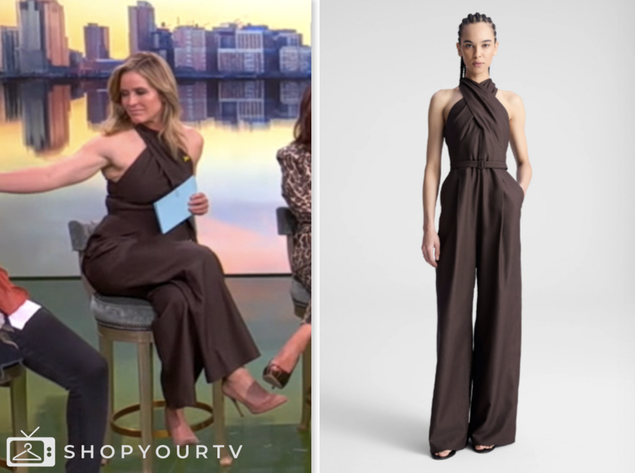 sara haines, the view, brown halter belted jumpsuit