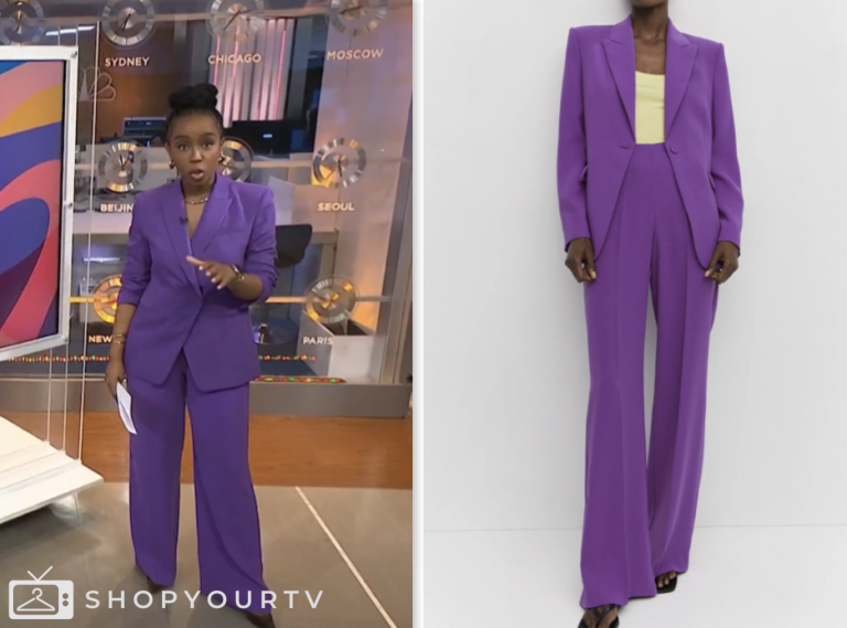 nbc news daily, purple blazer and pant suit, Zinhle Essamuah