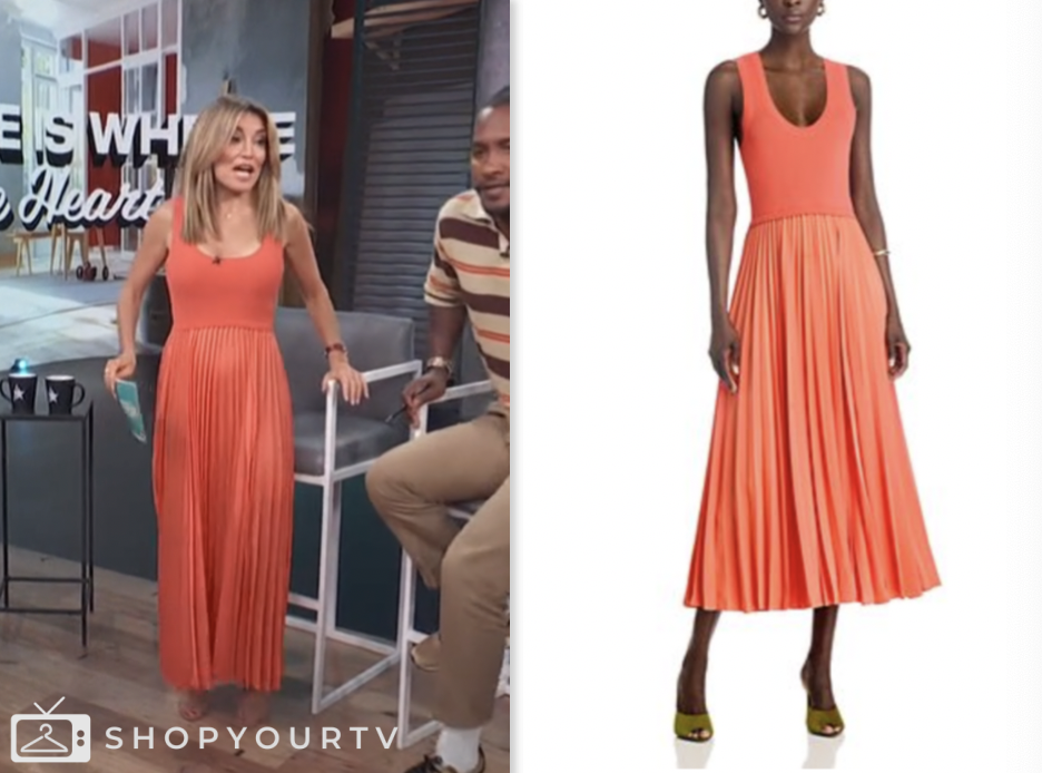 access daily, orange pleated midi dress, kit hoover