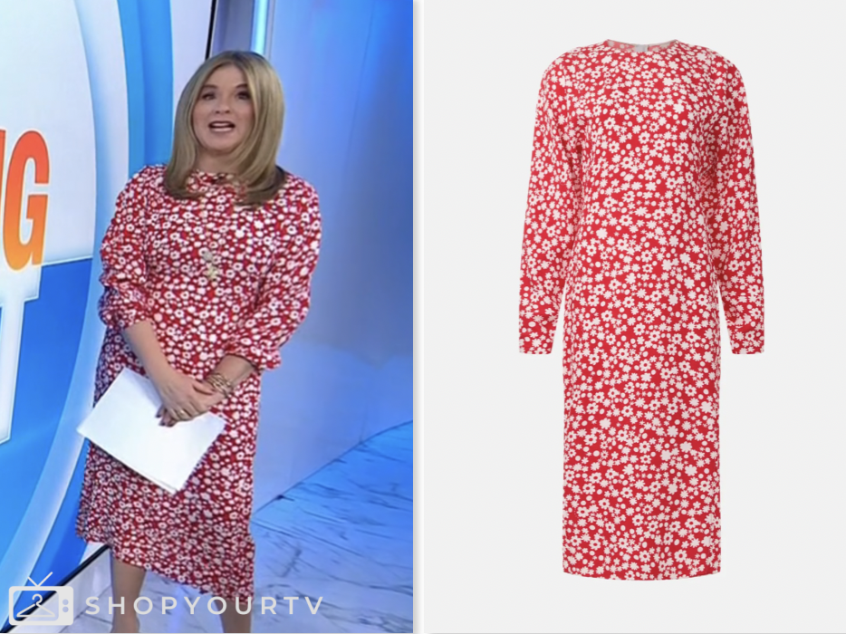 jenna bush hager, the today show, red and white floral midi dress, jenna and friends
