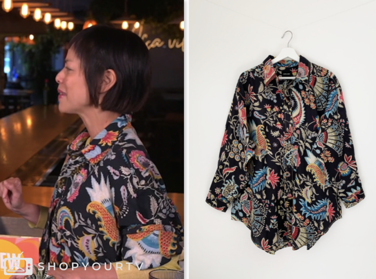 pilar valdes, drew barrymore show, black printed shirt