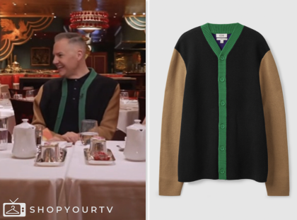 ross mathews, colorblock trim cardigan sweater, drew barrymore show