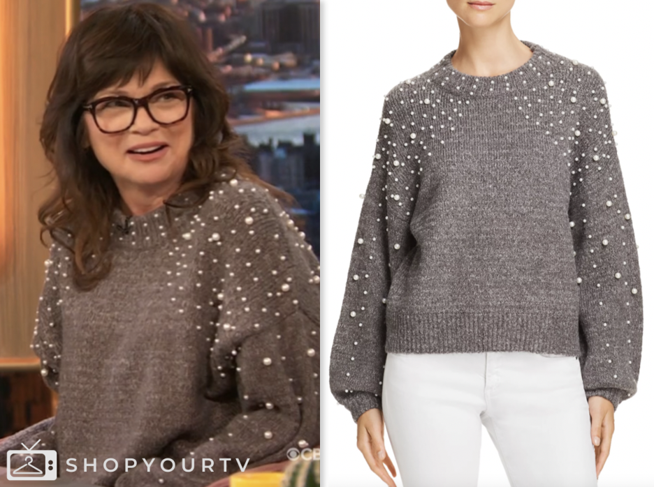 drew barrymore show, grey pearl embellished sweater, Valerie Bertinelli