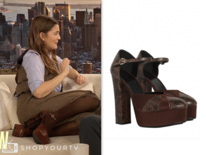 drew barrymore show, drew barrymore, burgundy mary jane heels
