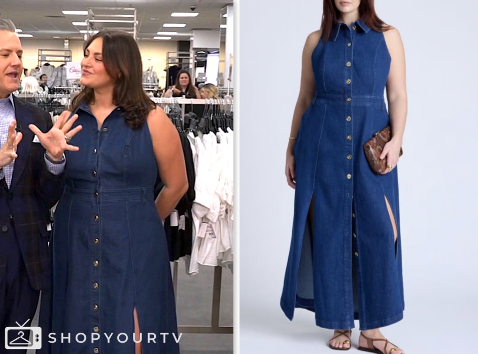 drew barrymore show, denim midi shirt dress, Kristina Zias