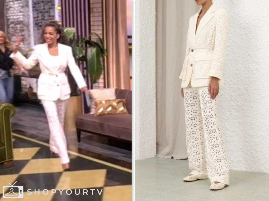 the view, white lace blazer and pant suit, sunny hostin