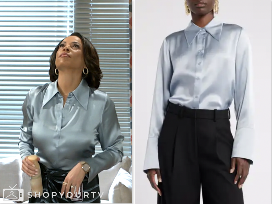 beyond the gates, blue satin shirt, Daphnée Duplaix, Nicole Dupree Richardson