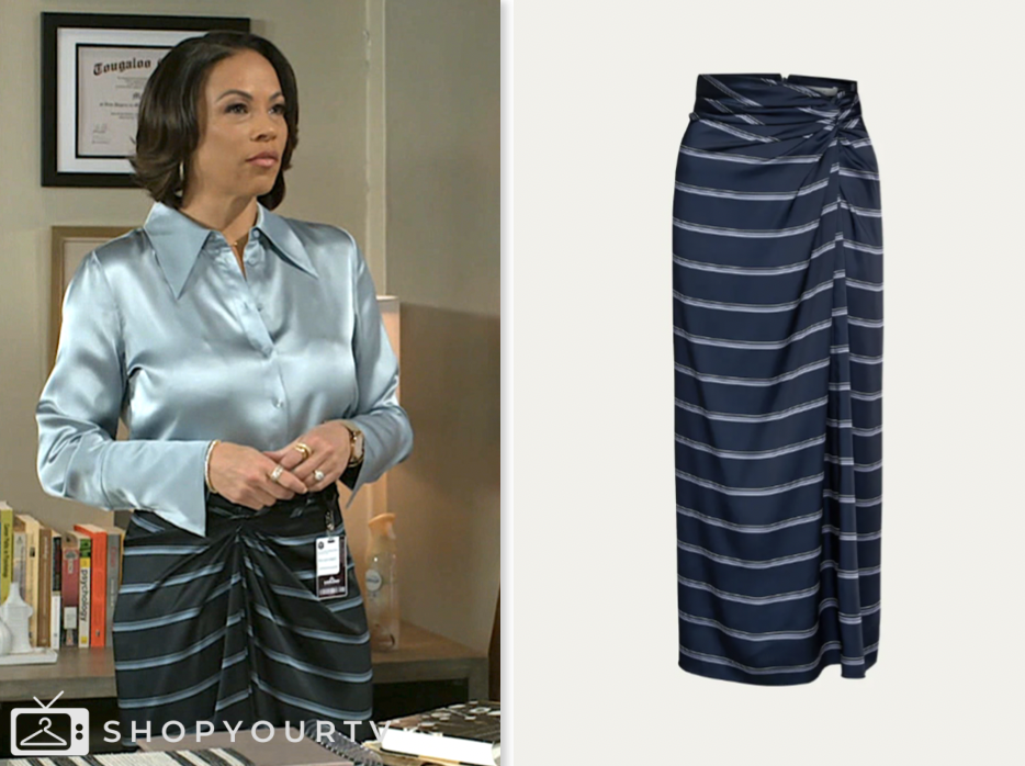 beyond the gates, navy satin striped midi skirt, Daphnée Duplaix, Nicole Dupree Richardson