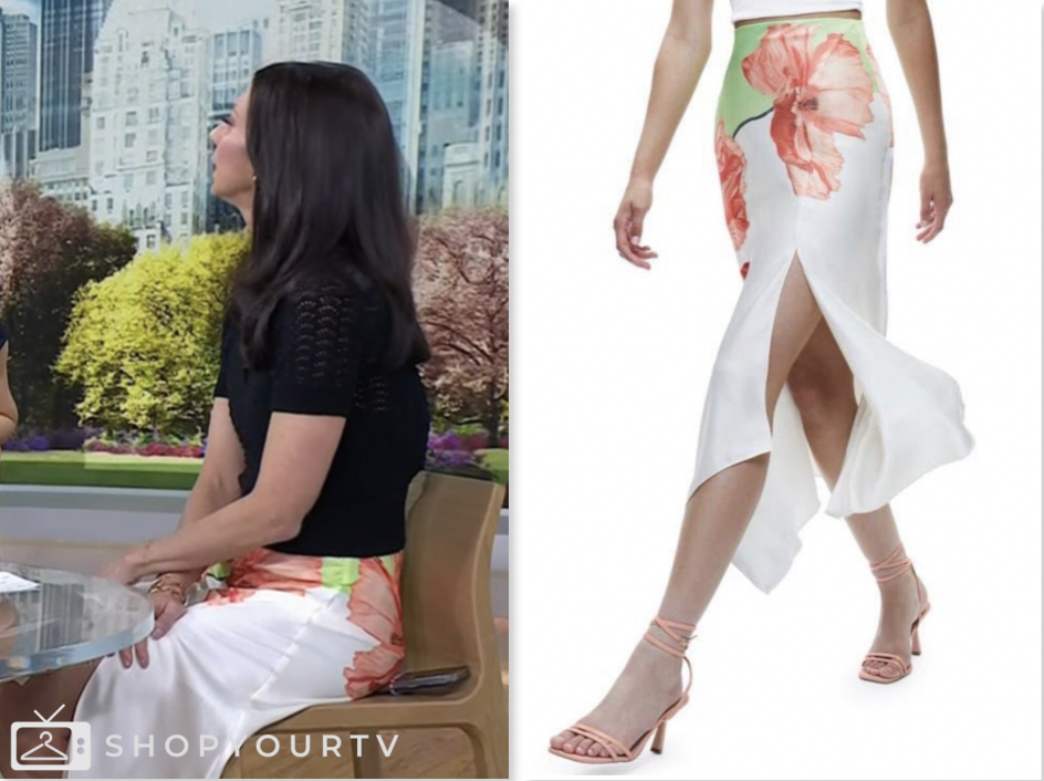 the today show, dr. natalie azar, white floral satin midi skirt