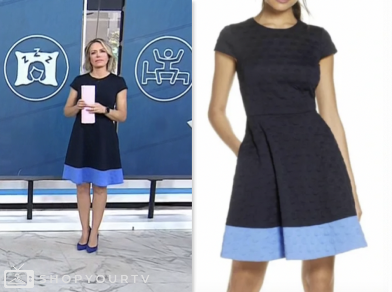 the today show, navy textured flare dress, dylan dreyer