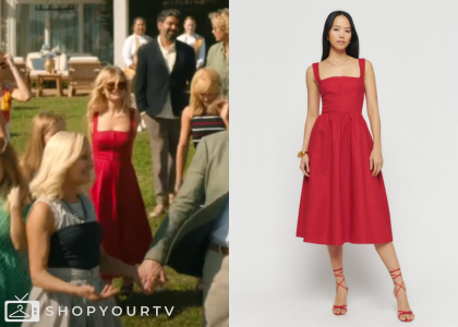 we were liars red dress Reformation Tagliatelle Cherry Linen Dress worn by Cadence Sinclair (Emily Alyn Lind) as seen in We Were Liars (S01E02)