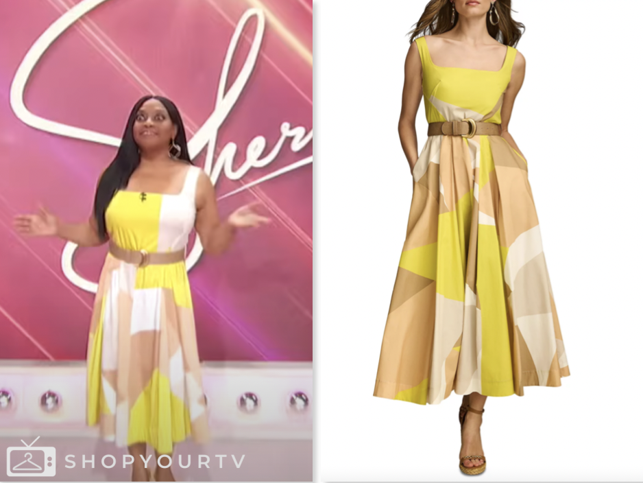 sherri shepherd, sherri, yellow printed belted dress