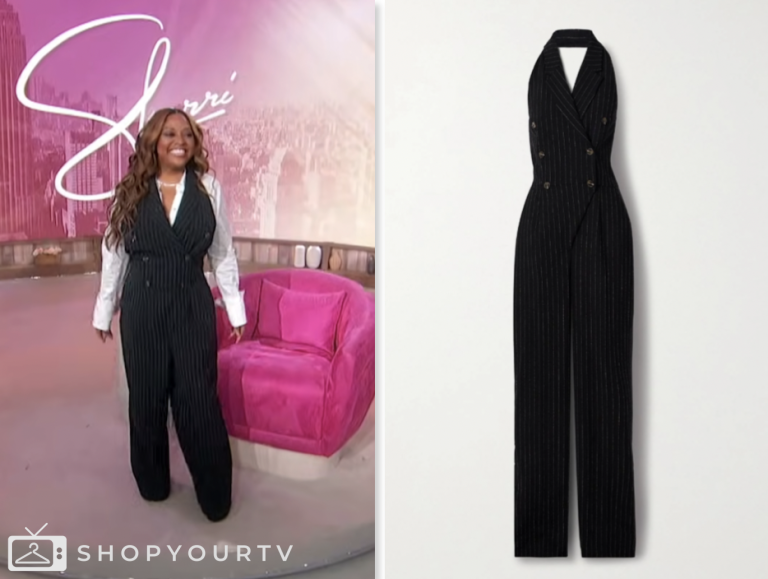 sherri shepherd, sherri, black pinsripe jumpsuit