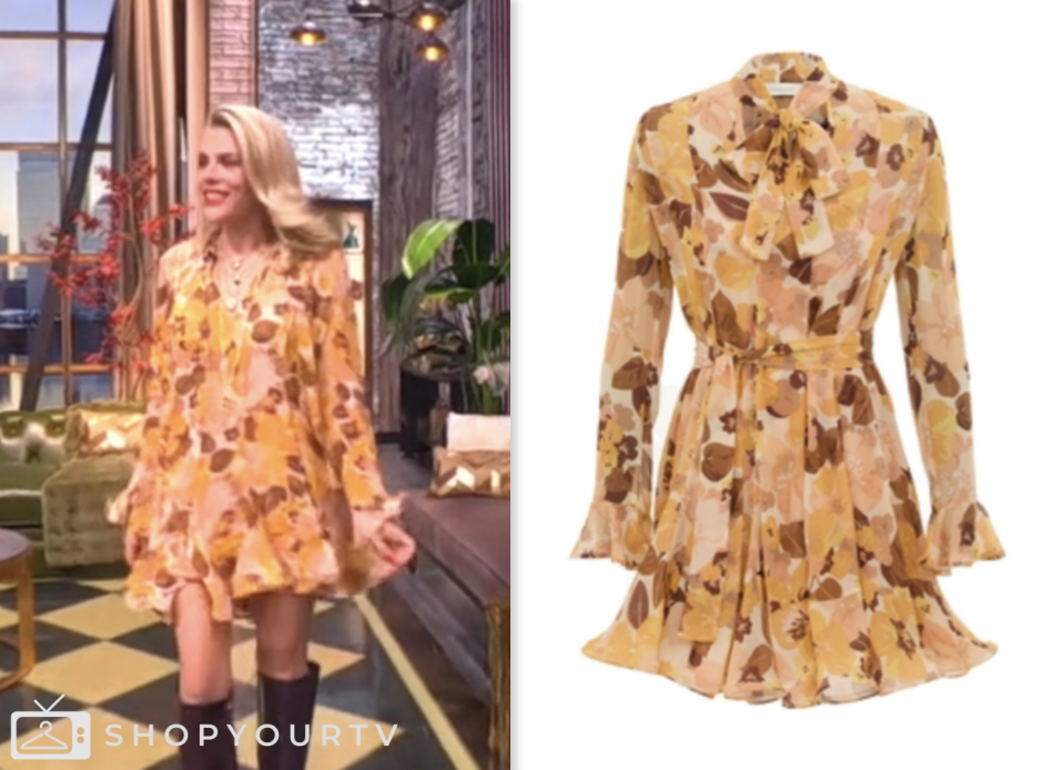 the view, orange floral tie neck mini dress, Busy Philipps