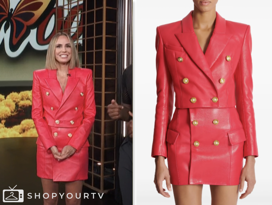 E! News, keltie knight, red leather crop blazer and skirt