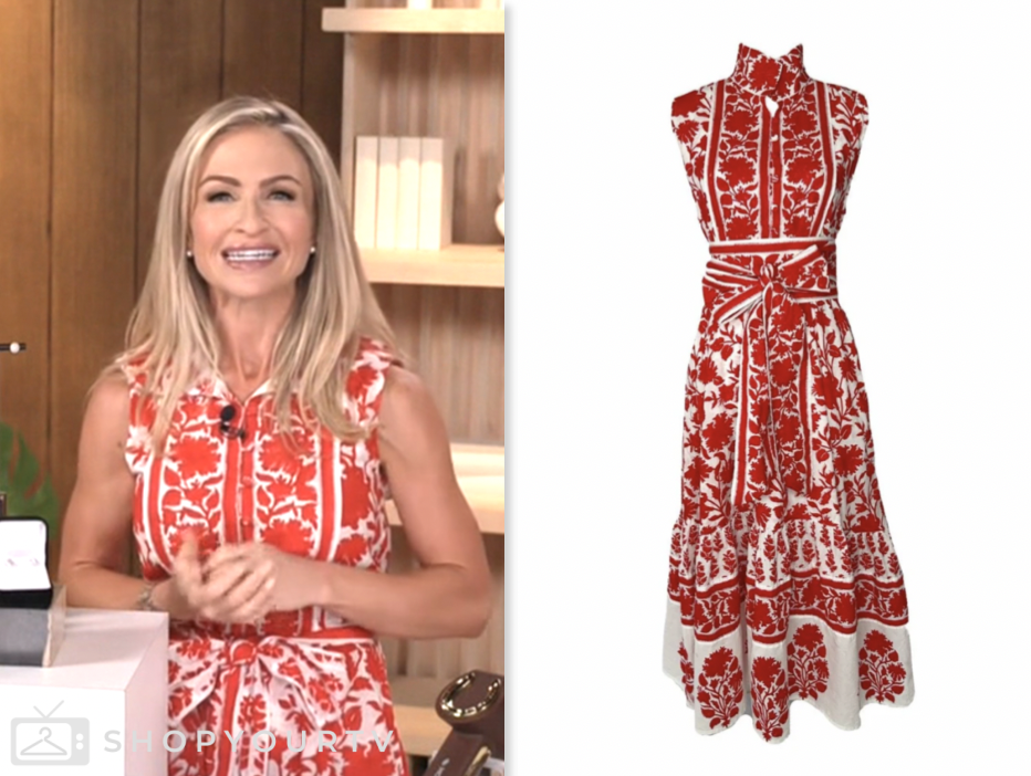 access daily, red and white floral dress, maria provenzano