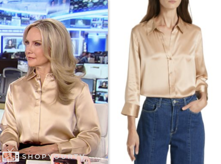 dana perino, america's newsroom, gold satin shirt, fox news fashion