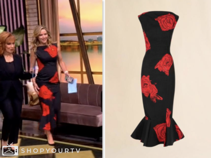 the view, black and red floral midi dress, sara haines