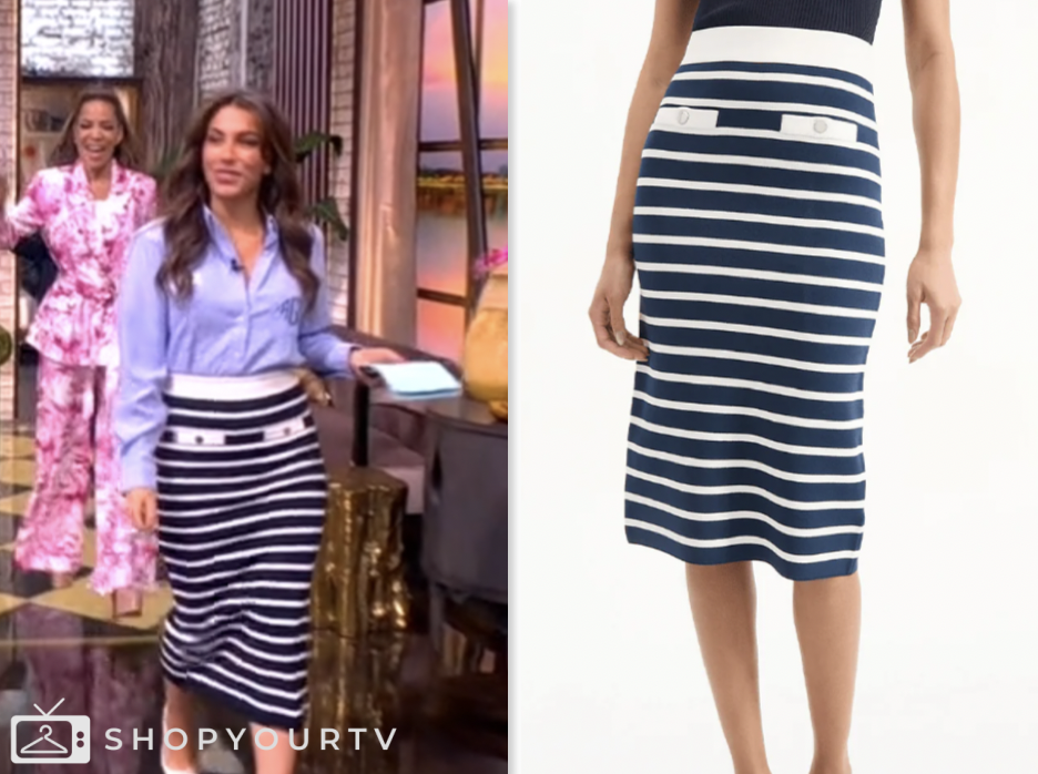 the view, navy striped knit skirt, alyssa farah griffin