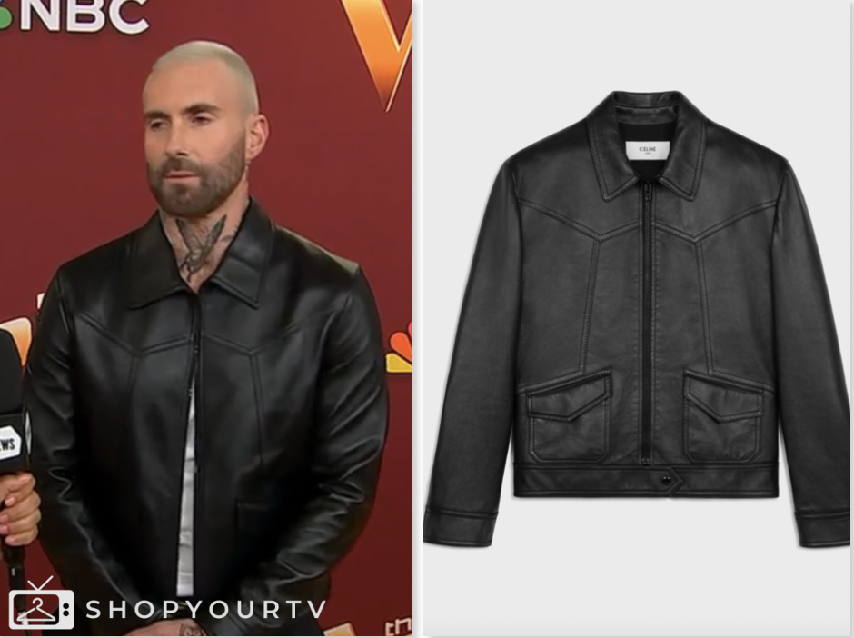 E! News, black leather jacket, adam levine