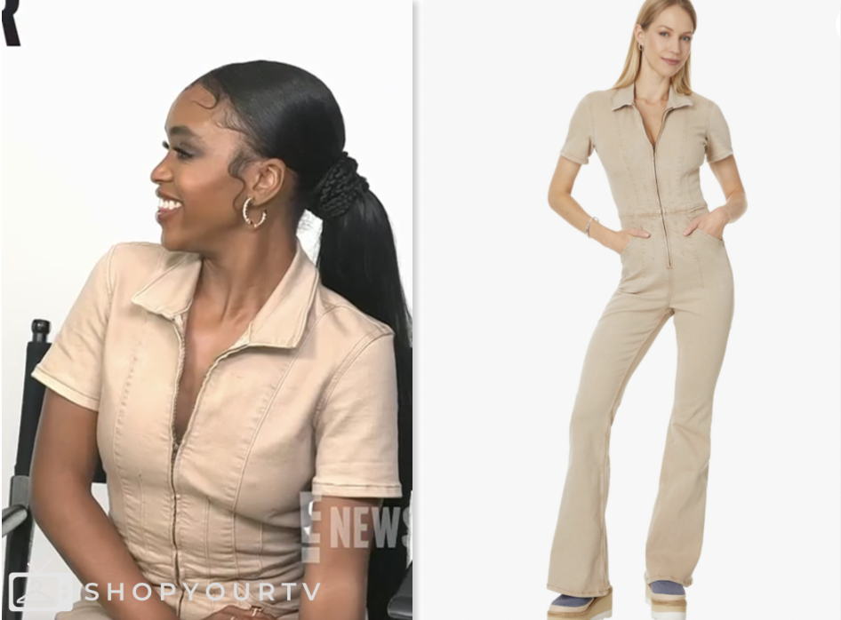 E! News, beige jumpsuit, Lovie Simone