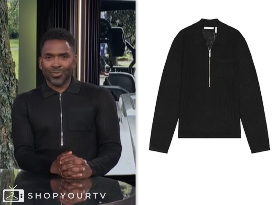 justin sylvester, E! News, black zip sweater