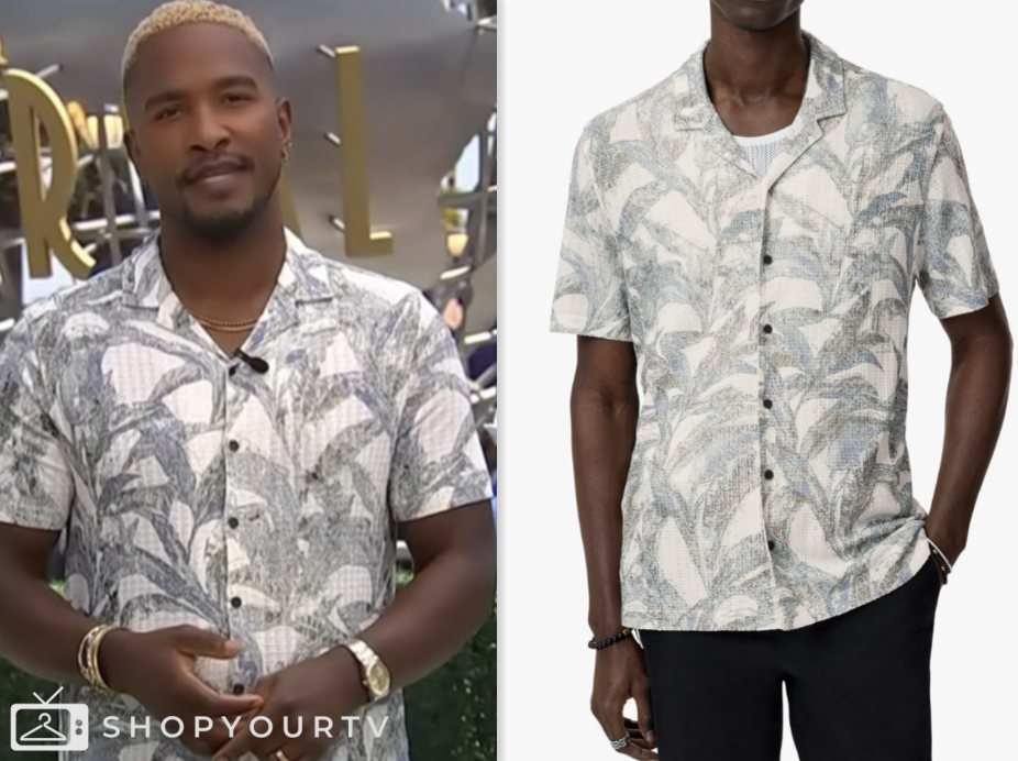 scott evans, printed camp shirt, access hollywood
