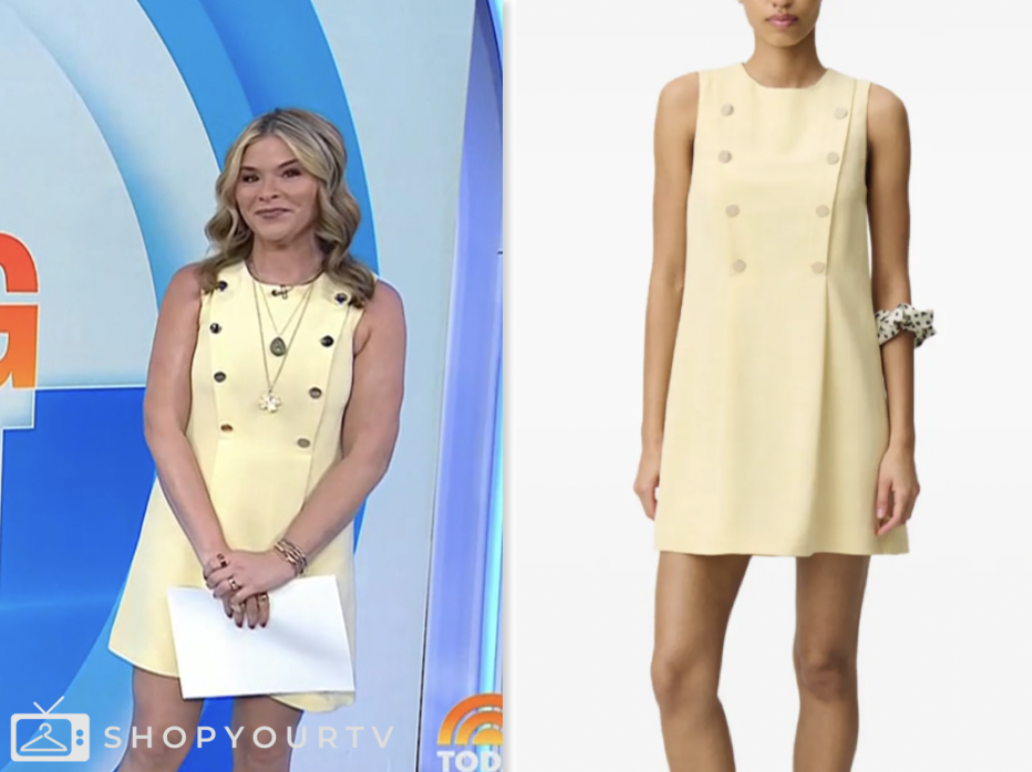 The Today Show: May 2025 Jenna Bush Hager's Yellow Button Detail Shift Mini Dress | Shop Your TV The Today Show: May 2025 Jenna Bush Hager's Yellow Button Detail Shift Mini Dress | Shop Your TV