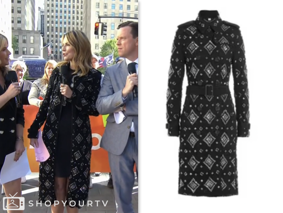 the today show, black embellished trench coat, savannah guthrie