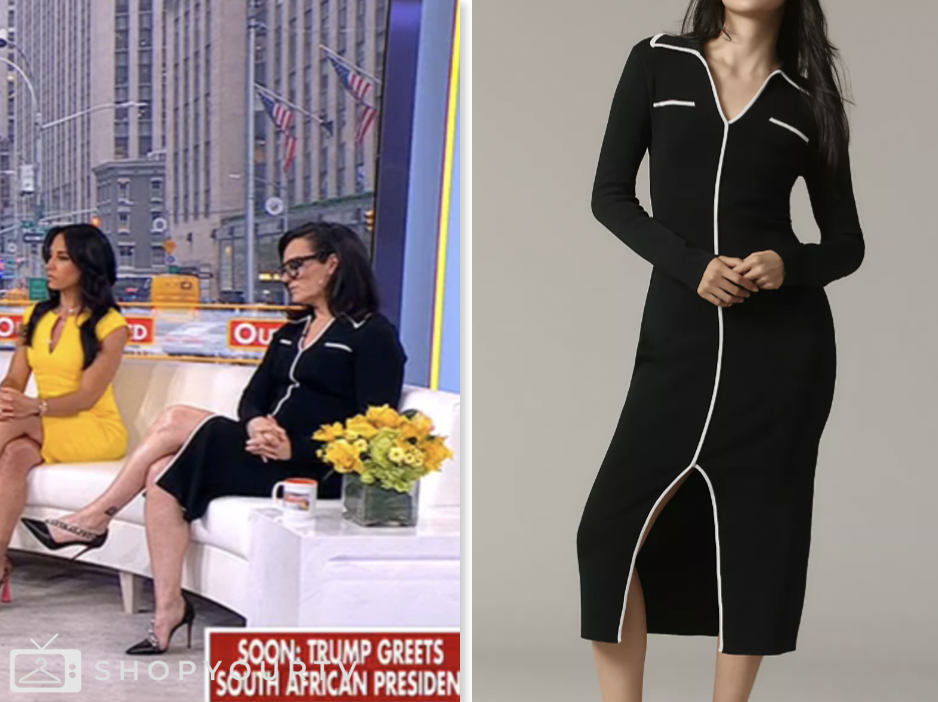 kennedy, outnumbered, black contrast trim knit midi dress, fox news fashion