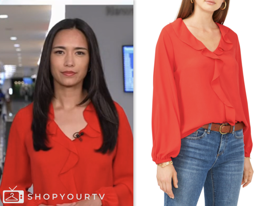 emilie ikeda, the today show, red ruffle top