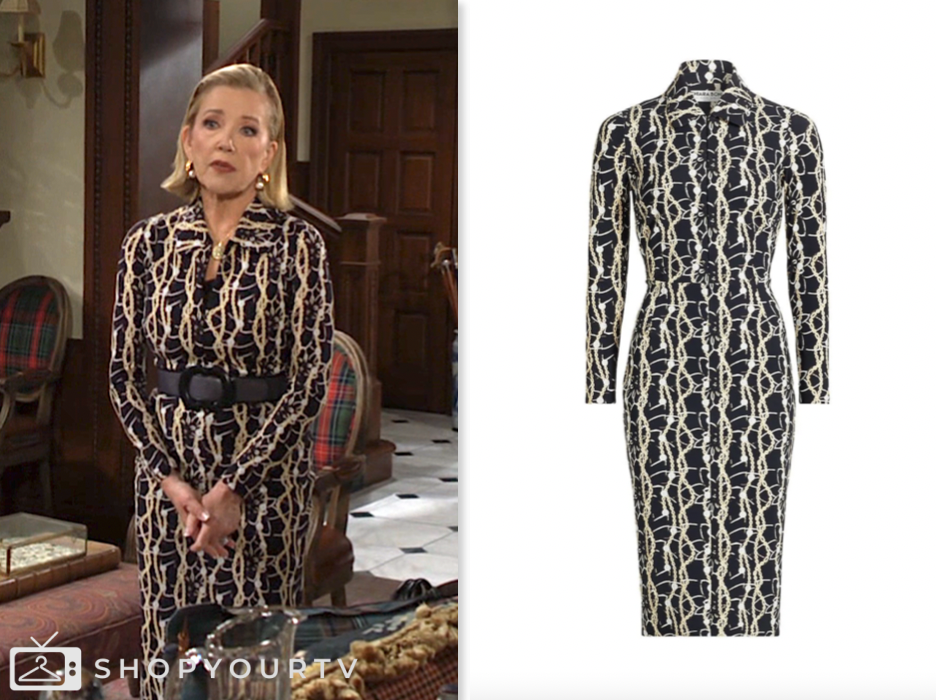 nikki newman, melody thomas scott, the young and the restless, printed shirt dress