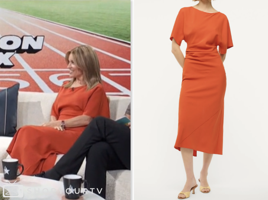 access daily, red midi dress, kit hoover