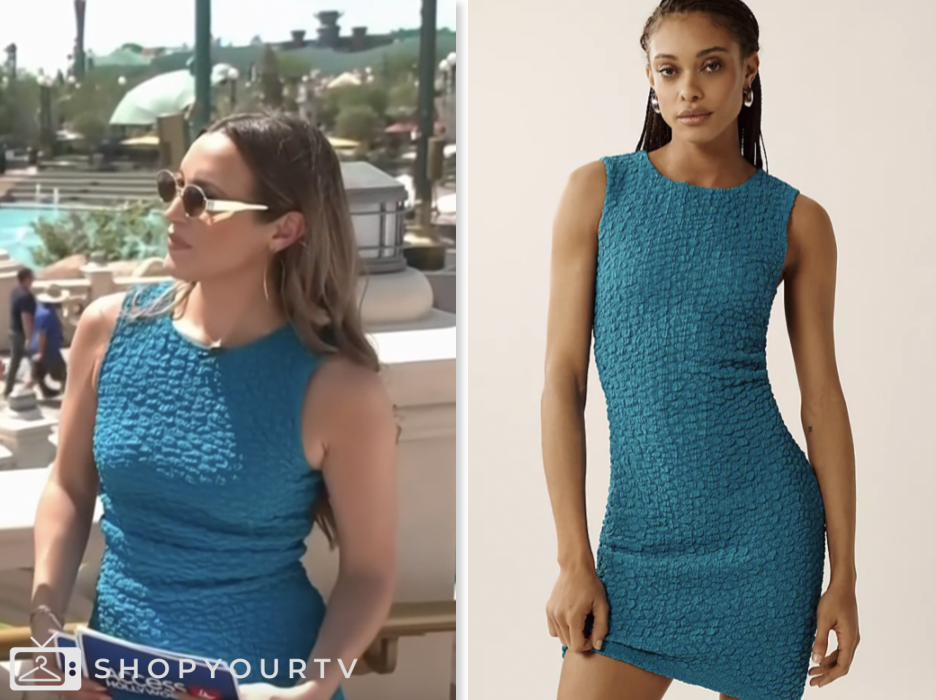 access hollywood, blue textured mini dress, emily orozco