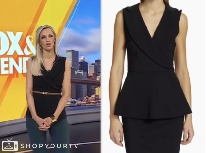 fox and friends, fox news fashion, black peplum wrap vest top, carley shimkus