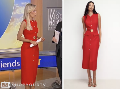 fox and friends, fox news fashion, red belted midi dress, carley shimkus