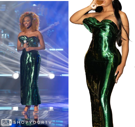 American Idol: Season 23 Episode 17 Gabby Samone's Green Strapless Dress |  Shop Your TV