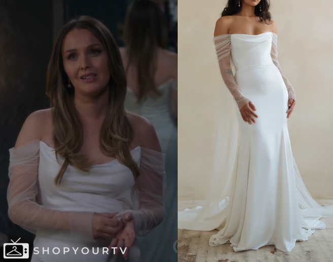 Greys Anatomy: Season 21 Episode 17 Jo Wilson's Off Shoulder Wedding Dress | Shop Your TV Greys Anatomy: Season 21 Episode 17 Jo Wilson's Off Shoulder Wedding Dress | Shop Your TV