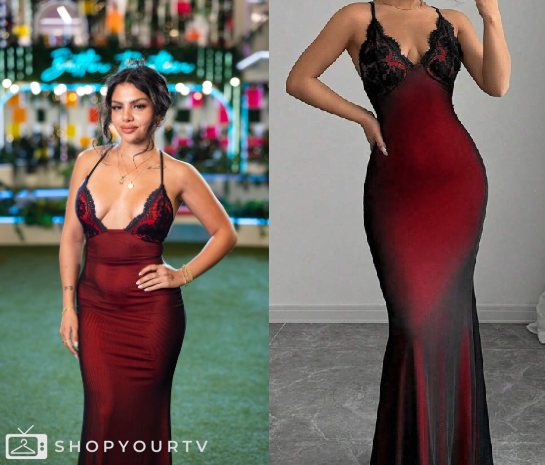 Love Island USA: Season 7 Episode 14 Huda's Red & Black Lace Dress | Shop  Your TV