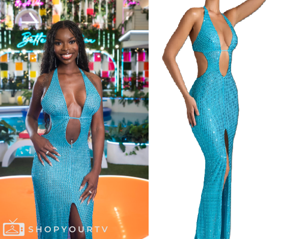 Love Island USA: Season 7 Episode 1 Olandria's Cut Out Blue Dress | Shop Your TV Love Island USA: Season 7 Episode 1 Olandria's Cut Out Blue Dress | Shop Your TV