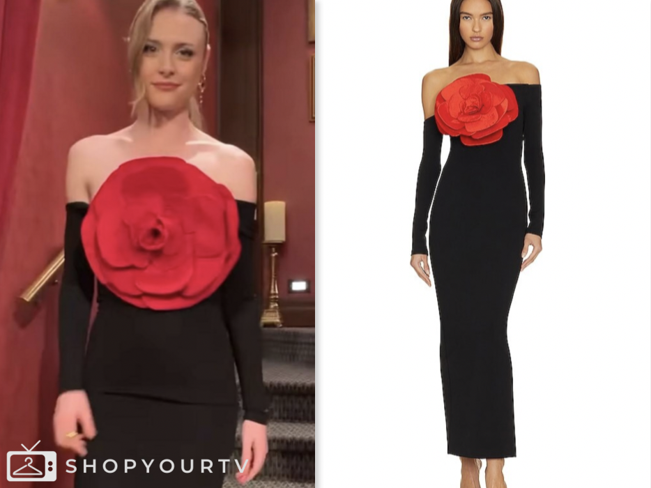 the young and the restless, claire grace newman, hayley erin, black and red flower dress
