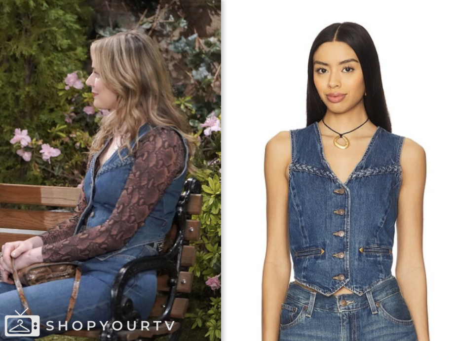 the young and the restless, denim braided vest, tessa porter, cait fairbanks