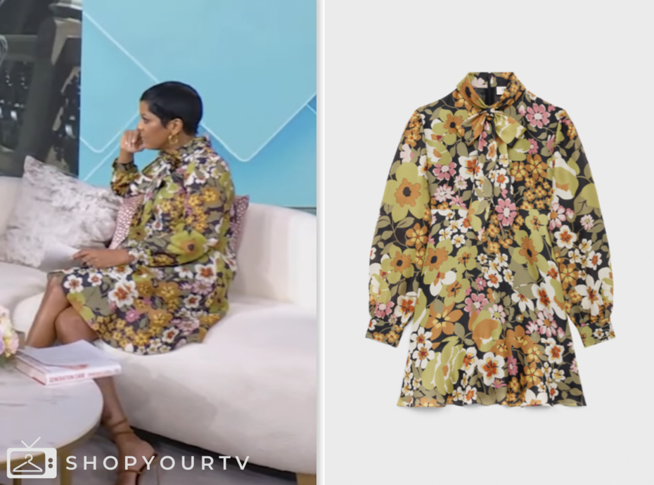 tamron hall show, tamron hall, floral tie neck mini dress