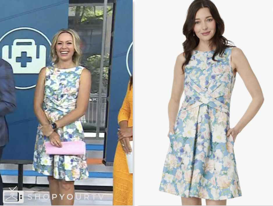 dylan dreyer, blue floral twist waist dress, the today show