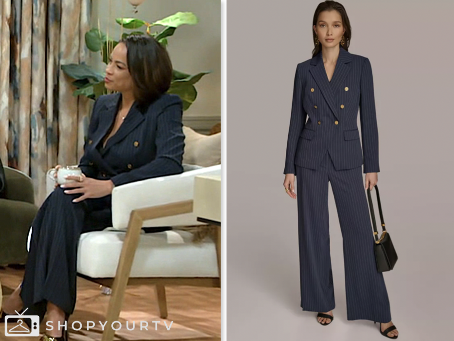 beyond the gates, navy pinstripe blazer and pant suit, Daphnée Duplaix, Nicole Dupree Richardson